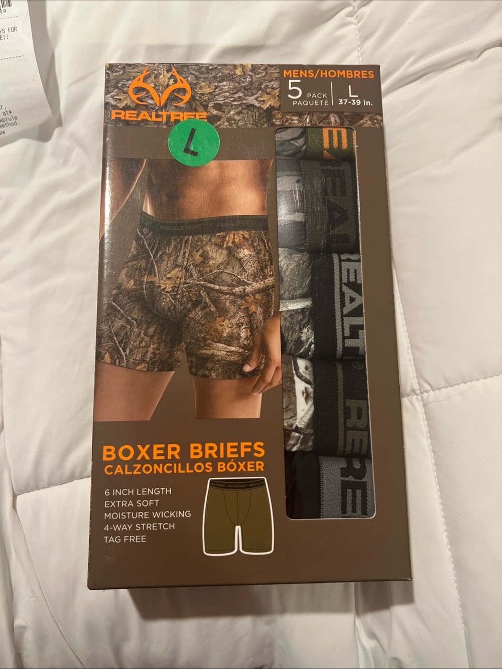 Realtree Men’s Camo Boxer Briefs - 5 Pack, Brown Camo/ black lg